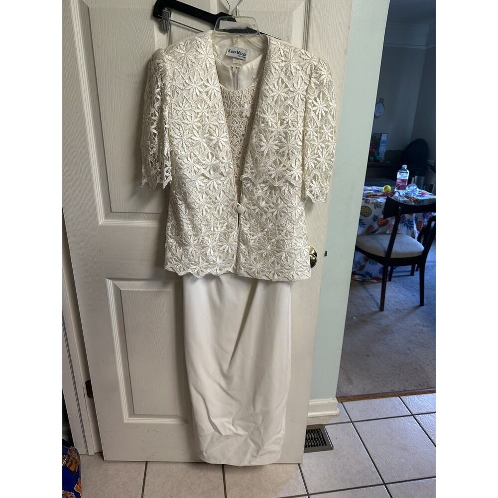 Med 7/8 Karen Miller New York white dress & jacket set Lace VNT Wedding Mob Y2k